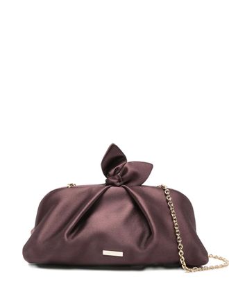 Aquazzura bow chain clutch bag - women - Satin - One Size - Brown