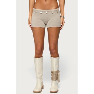Edikted Nicca Iridescent Metallic Knit Shorts in Beige at Nordstrom, Size X-Small