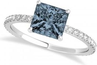 Allurez Princess Gray Spinel & Diamond Hidden Halo Engagement Ring 14k White Gold (0.89ct)