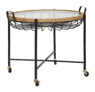 Mauro Ferretti Mesa auxiliar en hierro, madera y cristal 70,5x65x57 cm