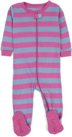 Leveret Kids Footed Striped Cotton Matching Family Pajamas in Purple & Denim at Nordstrom, Size 3T