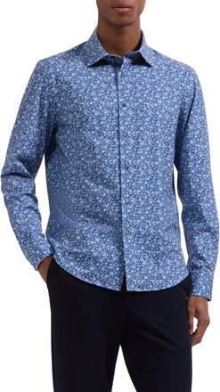 Bugatchi James OoohCotton Floral Print Button-Up Shirt in Cobalt at Nordstrom, Size Xxx-Large