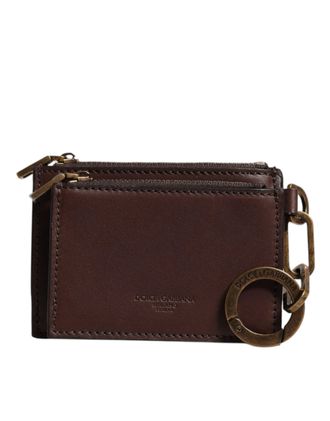 Dolce & Gabbana Bruine leren ritssluiting logo sleutelhanger muntenportemonnee sleutelhanger portemonnee