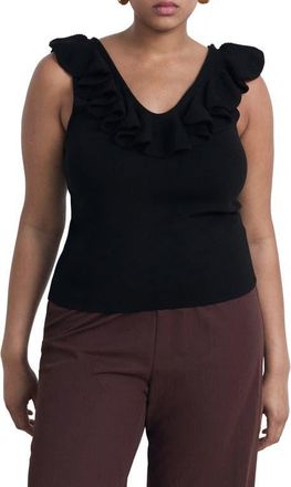 Mango Ruffle Knit Tank in Black at Nordstrom, Size Xx-Small