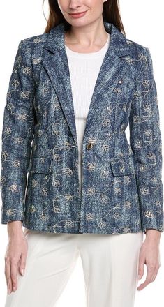 Gracia Flower Embroidered Denim Blazer