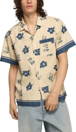 Lucky Brand Floral Cotton Blend Ripstop Camp Shirt in Blue Print at Nordstrom, Size Xx-Large