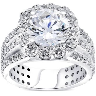 Pompeii3 4 1/2ct Cushion Halo Diamond 3-Row Engagement Ring 14k White Gold