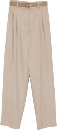 Max Mara Tapered Trousers, female, Beige, XS, Beige Pleated Front Belted Dress