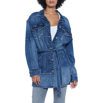 Wash Lab Denim Judo Belted Denim Jacket in Blue On Blue at Nordstrom, Size Medium