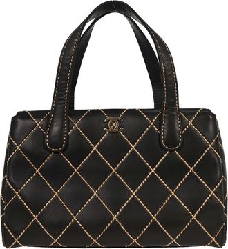 Chanel Surpique Compartment Tote Quilted Leather Black Calfskin Handbag (Pre-Owned)