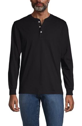 Lands End Super-T Long Sleeve Henley Shirt in Black at Nordstrom, Size X-Large