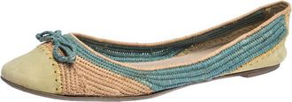 Ferragamo Tricolor Raffia And Nubuck Leather Bow Ballet Flats