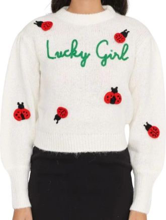Saint Barth Coccinelle Patch Crewneck Sweater - Dames - Ronde hals truien - Wit - XS - Truien & Vesten