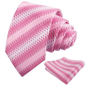 Alizeal Mens Regular Geometric Necktie and Pocket Square for Wedding Holiday Party Tie Set, Light Pink