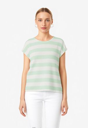 Vero Moda Kurzarmshirt VERO MODA VMWIDE STRIPE SL TOP GA JRS NOOS, Damen, Gr. XL, weiss (birds egg gr&uuml;n stripes:snow wei&szlig;), Jersey, Obermaterial: 96% Viskose, 4