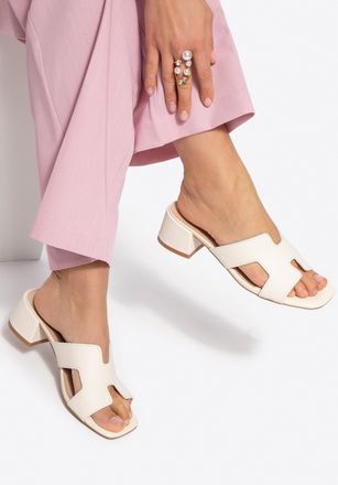 Wittchen Dames leren H-vormige muiltjes, beige, natuurlijk leer