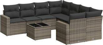 vidaXL Set De Muebles De Jard&iacute;n 9 Pzas Y Cojines Rat&aacute;n Sint&eacute;tico Gris Vidaxl