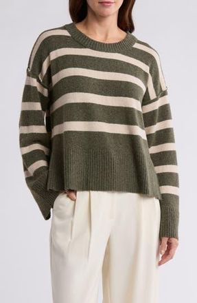 Bobeau Stripe Wide Sleeve Crop Sweater in Olive/Oatmeal at Nordstrom Rack, Size X-Large
