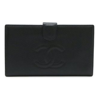 Chanel Black Grained Calfskin Long Wallet (Bi-Fold) (Pre-Owned)