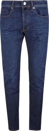 Incotex Stretch Denim Jeans met Su&egrave;de Patch - Heren - Slim Fit Jeans - Blauw - W36 - Denim - Jeans