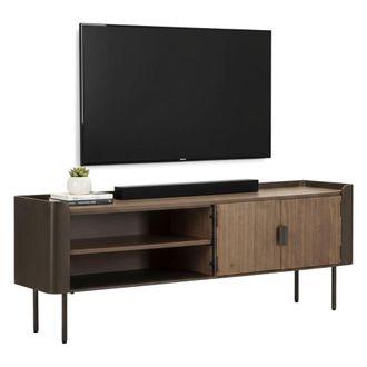 Dmora Mueble De Televisi&oacute;n Berlingo, Aparador De Sal&oacute;n, Mueble Bajo Para Tv, Base De Pared Equipada, 150x42 H58 Cm, Gris Y Marr&oacute;n - Dmora