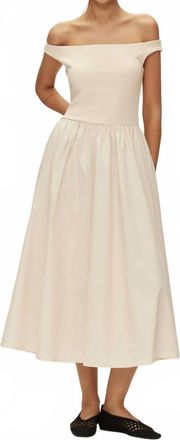 Elodie Vera Off Shoulder Midi Dress In Ecru