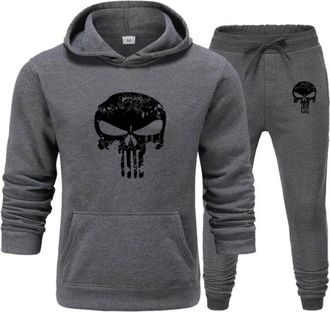 Generic Mens Skull Print Sports Sweatshirt + Sweatpants Set Hooded Sweatshirt and Trousers Set, S13, 3XL