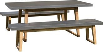 Macabane Mesa de jardín y 2 bancos de resina y madera de acacia para 6 personas