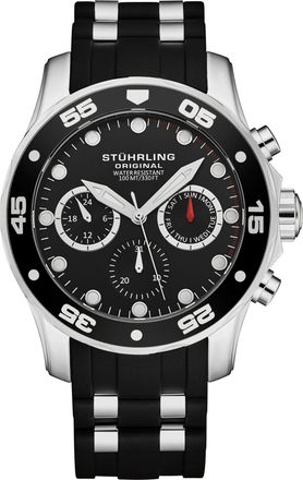 St&uuml;hrling Mens Regal 4059 Quartz Chronograph 44mm - Black & Silver Stainless Steel - One Size
