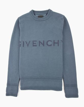 Givenchy Mens Givenchy 4g Cotton Knit Sweater Blue 464 - Size: 40