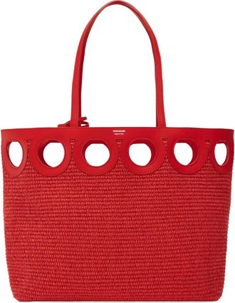 Ferragamo large raffia tote bag - women - Raffia/CALFSKIN - One Size - Red