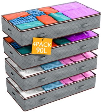 OEM Juego De 4 Cajas De Almacenamiento De 90 L Para Debajo De La Cama Con Tapa, Bolsas Plegables Con Cremallera Y Asas Bolsas Grandes Para Ropa De Cama, M
