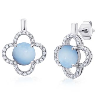 MAX + STONE Sterling Silver Clover Gemstone Stud Earrings with with White Topaz Accent