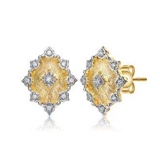 Rachel Glauber Two-Tone with Clear Cubic Zirconia Floral Stud Earrings