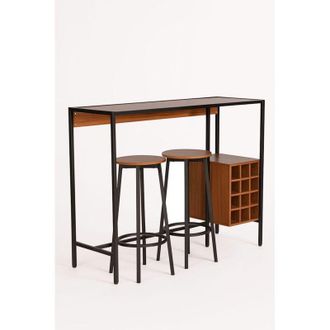 Regalos Miguel Mesas Bar - Set Bar Mesa Alta C/botellero + 2 Taburetes Anvin - Negro
