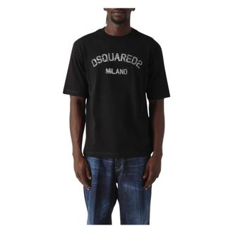 Dsquared2 Tops, Heren, Zwart, L, Katoen, Faded Milano T-Shirt