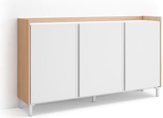 Skraut Home Skraut Home - Aparador Para Sal&oacute;n, Gran Capacidad De Almacenaje, 156x35x91cm, 3 Puertas, Dise&ntilde;o Industrial, Led, Estilo Moderno, Blanco Y Roble Soft