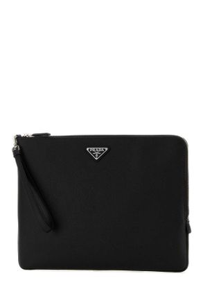 Prada Mens Black Leather Clutch Nero Beauty