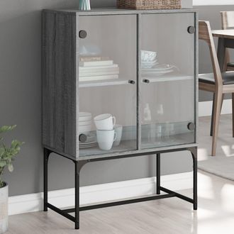 vidaXL Armario Auxiliar Puertas De Vidrio Gris Sonoma 69x37x100 Cm Vidaxl