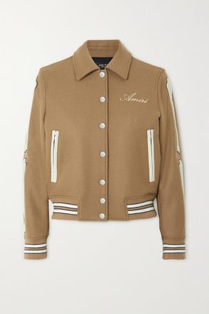 Amiri Bomber In Twill Di Misto Lana Con Applicazioni Bones - Marrone
