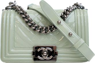 Chanel Green Small Quilted Patent Boy Flap
