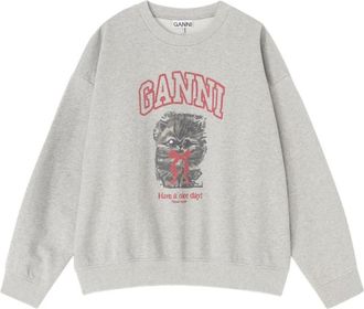 Ganni Grey Graphic Crew Neck Sweatshirt