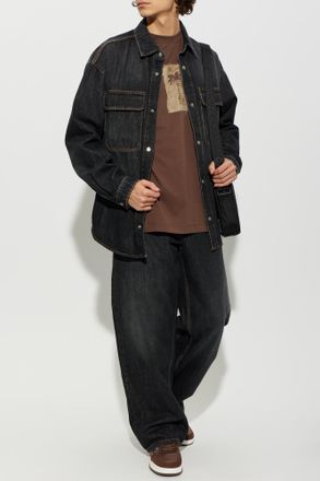 Palm Angels Denim Shirt With Pockets, Mens, Navy Blue