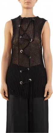 Aviù Knit Linen Tank Top In Black
