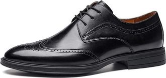 Generic Formal Shoes for Men Lace Up Derby Shoes Brogue Embossed Wing-tip Round Toe Leather Rubber Sole Slip Resistant Block Heel Non Slip Prom(Black,7.5 UK)