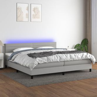 vidaXL Vidaxl - Cama Box Spring Con Colch&oacute;n Tela Y Led Gris Claro 200x200 Cm