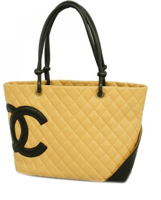 Chanel Beige Black Leather Tote Bag (Pre-Owned)