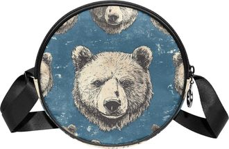 Generic Circle Crossbody Bag for Women, Bears Blue Small Sling Bag Daypack with Zipper Adjustable Shoulder Straps Casual Ladies Girls Round Purse