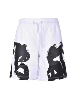 Dirk Bikkembergs White Graphic Cotton Shorts