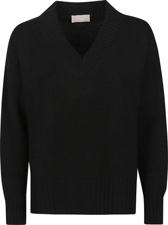 Drumohr Black Over V-Neck Merino Sweater
